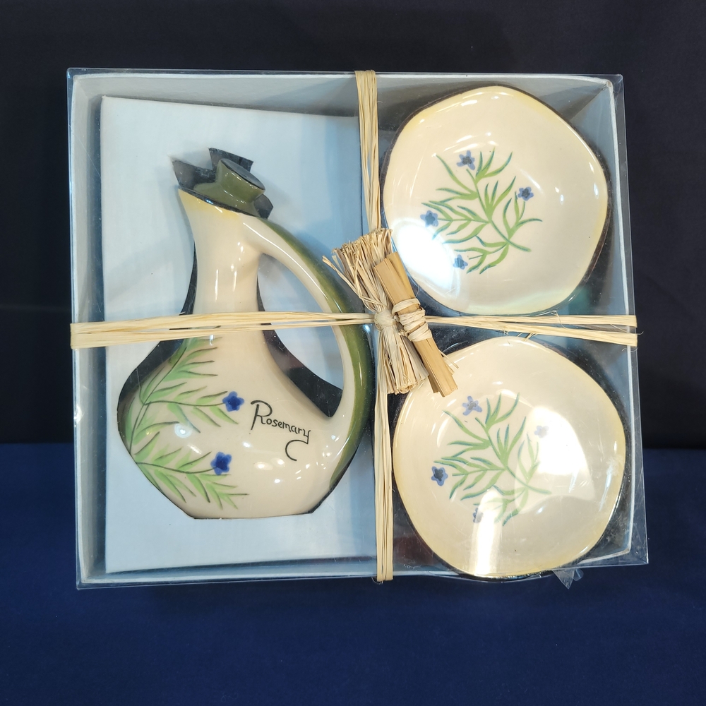 Tuscan Ceramic Oil Cruet with 8 dipping plates